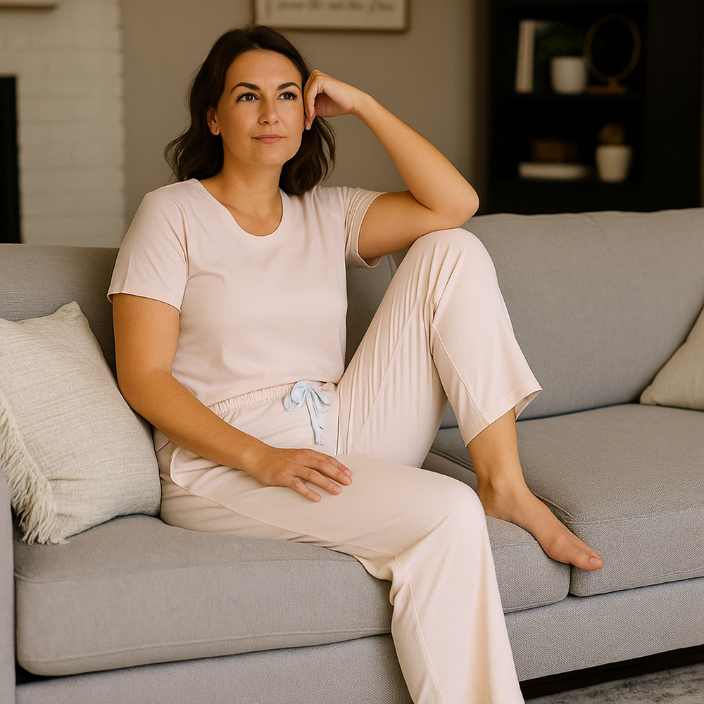 Real Essentials Capri Pants LARGE Lightweight Knit Elastic Waist Blush Lounge